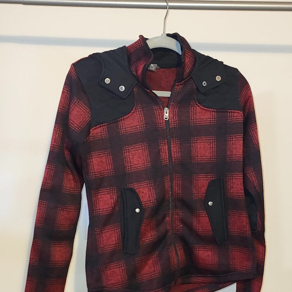 Eddie Bauer xsmall women black and red flannel like sweater